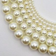 Cream White Glass Pearl Round Loose Bead 3, 4, 6, 8, 10, 12mm 16" Strand 13 DIY