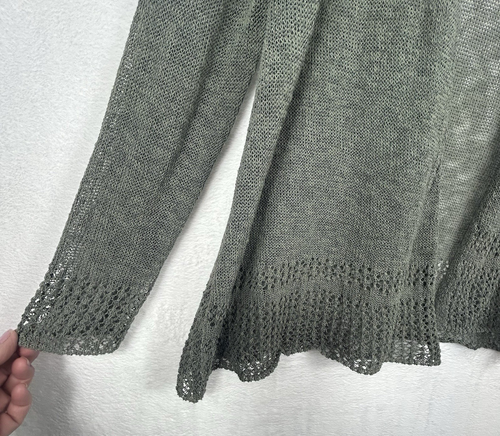 Tahari Leinenmischung Strickjacke Gr. L hellolivgrün vorne offen küstenneutral - Bild 2 von 8
