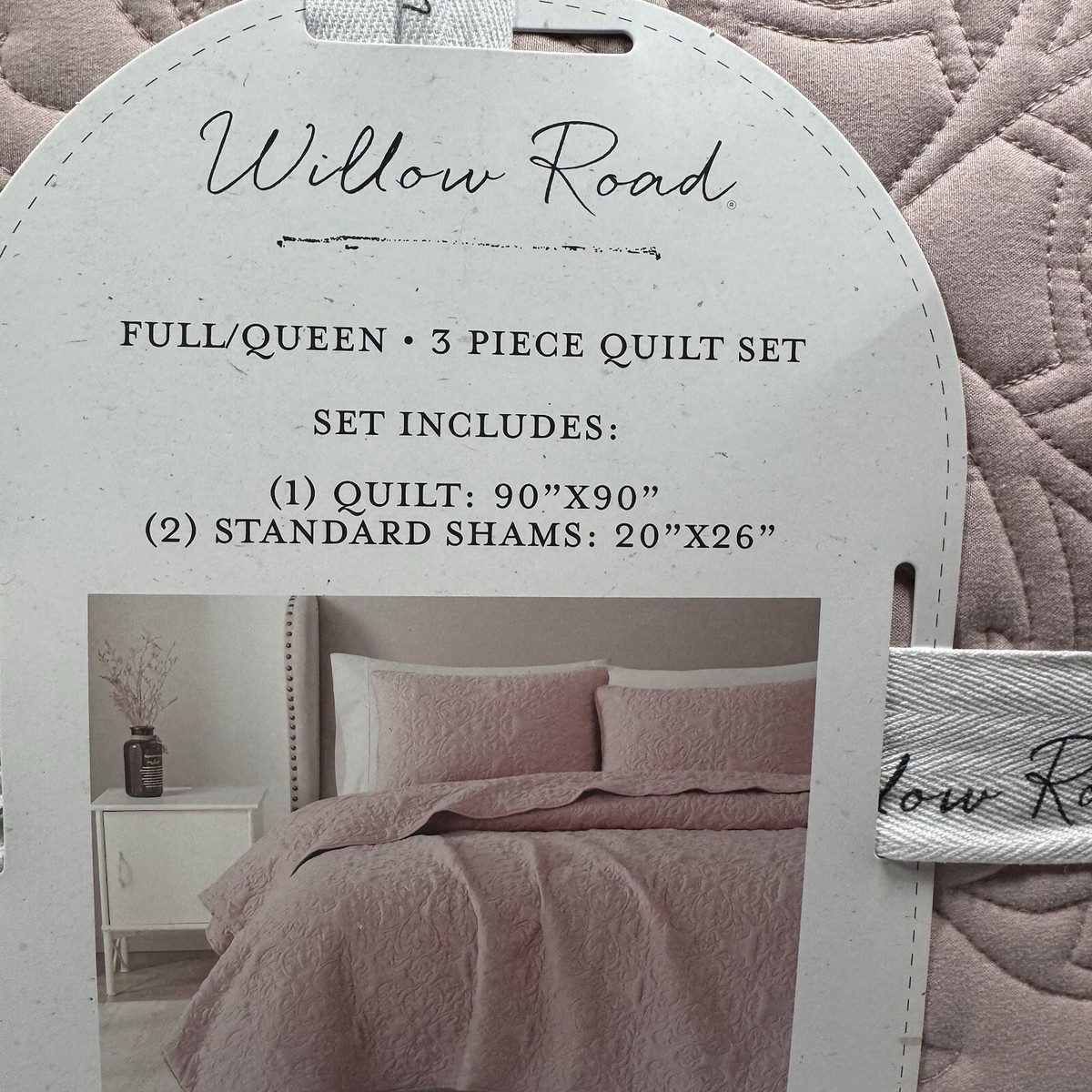 Willow Road 3 Piece Embroidered Blue Quilt Full/Queen 90 x90