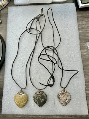 Handmade Unakite & Leopard Jasper & Fools Good Pendant Necklaces 3 Of Them Heart