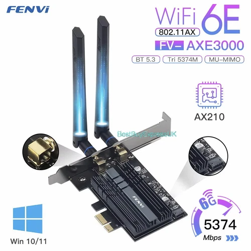 WiFi 6E AX210 PCI Express x1 Network Card 2.4/5/6Ghz Tri-Band Bluetooth 5.3