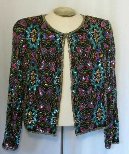 Chaqueta Stenay vintage Seda mediana multicolor embellecida forrada Cóctel de fiesta forrado - Imagen 2 de 9