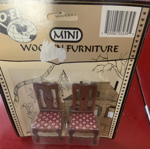 MINI WOODEN FURNITURE - DINING ROOM CHAIRS FABRIC COVERED - DOLLHOUSE - Picture 3 of 3