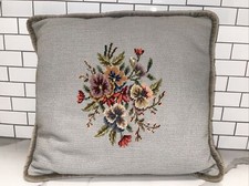 Vintage Large Handmade Needlepoint Floral With Velvet Back