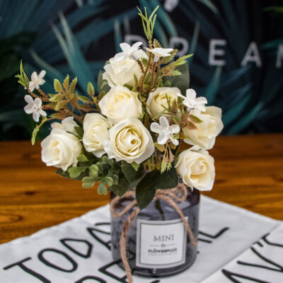 Tiangrid 3 Sets Artificial Flowers in Vase Wedding Faux