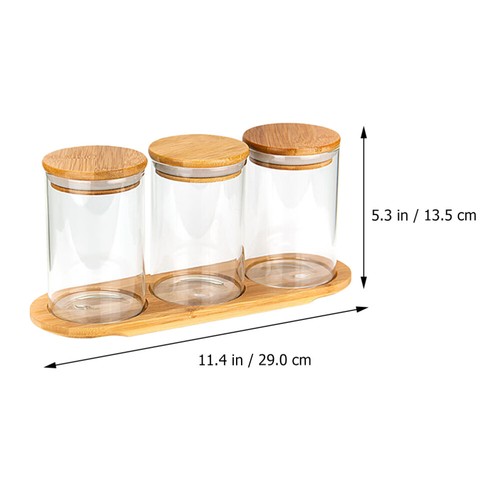 Seasoning Bottle Storage Tank Bamboo Food Containers Glass with Lids - Picture 8 of 12