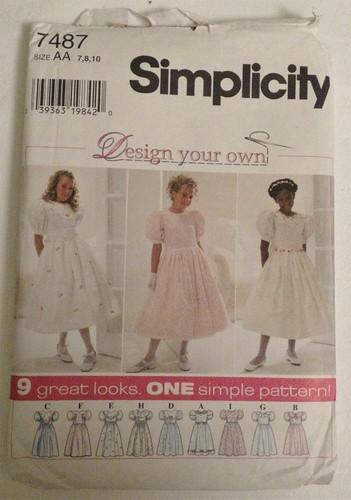 SIMPLICITY NÄHMUSTER 7487 - MÄDCHEN KLEID MIT VARIATIONEN ALTER 7,8,10