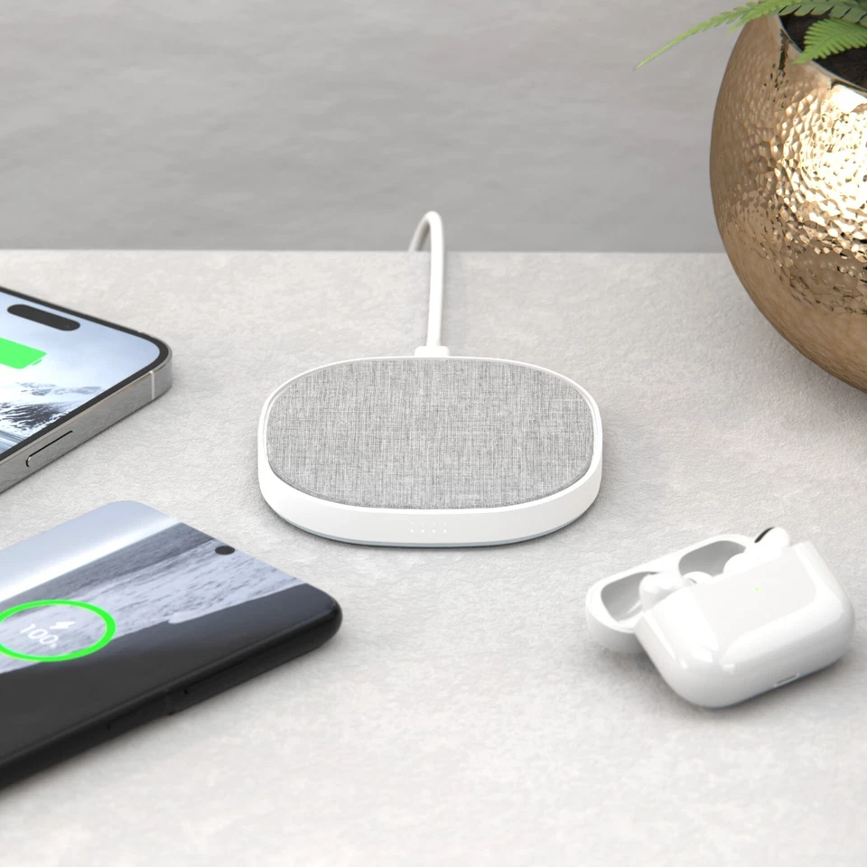 Almohadilla de cargador inalámbrico | Cargador rápido de 15 vatios | Tela de lino | iPhone, Samsung Foto 3 de 4