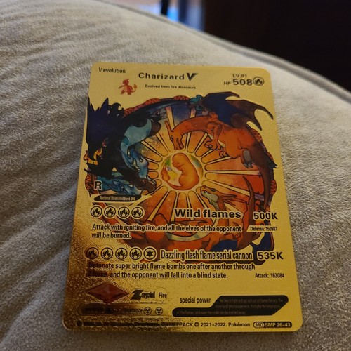 Charizard V Fire Dinosaur Evolution Gold Foil FanArt Pok mon Card LV 