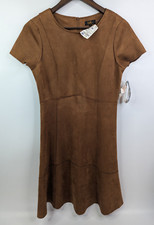 NWT ILE New York Brown Faux Suede Flare Dress Womans Size 6 Stretch
