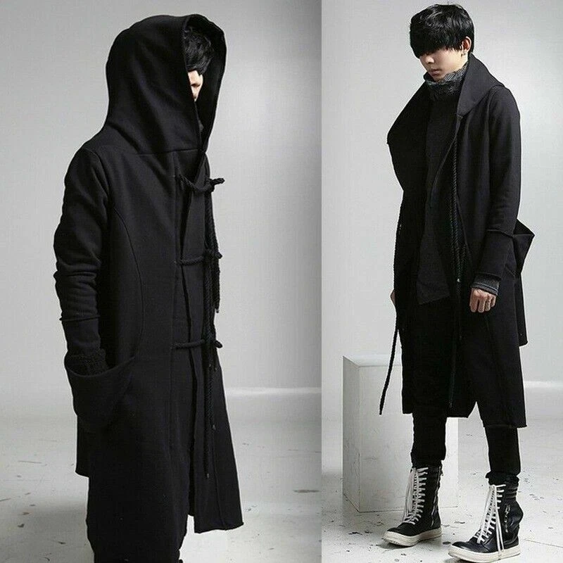 Men Punk Hooded Cloak Cape Trench Coat Loose Cardigan Gothic Outwear Jacket  Cool