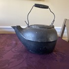 ANTIQUE/VERY VINTAGE Black Cast Iron Tea Pot/Kettle w/Handle & Swivel Flower Lid — photo 1