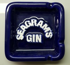 Vintage Seagram's Gin Ashtray ~ Cobalt Blue ~ 5" Square ~ Bar Man Cave ~ NEW 