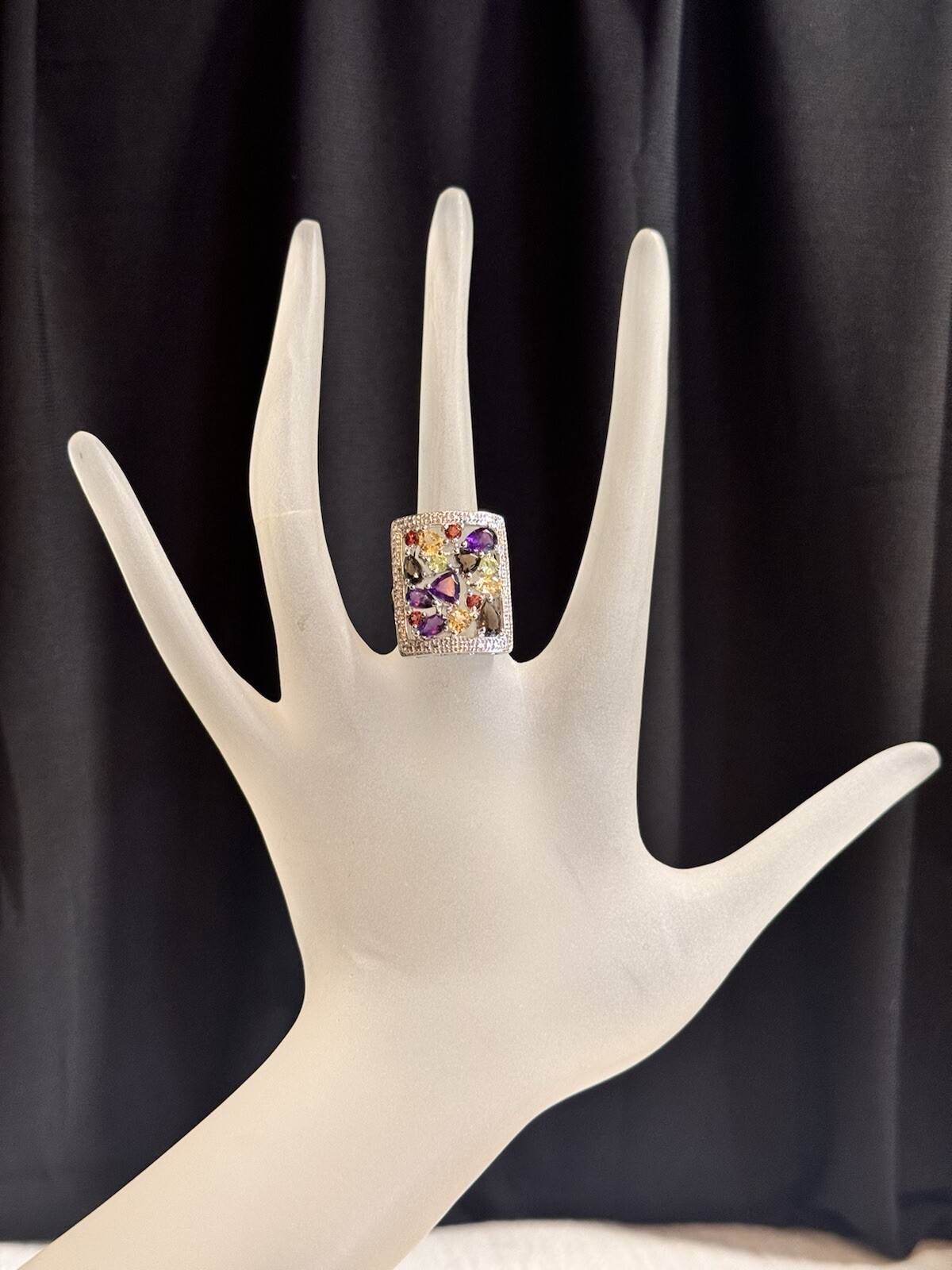 Sterling Silver  statement ring Peridot , amethys… - image 1