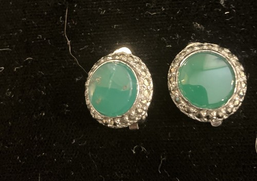 Vintage 1930’s Signed BJL Marcasite Clip On EARRINGS Jewelry Chrysoprase Rare - Picture 2 of 5