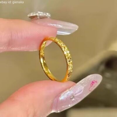 999 24K Yellow Gold Lucky Shiny Rings Men Women Band US Size 4/5/6