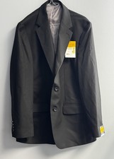 Haggar H26 Men Button Up Tailored-Fit Blazer Jacket Black Shadow Check 44 Reg