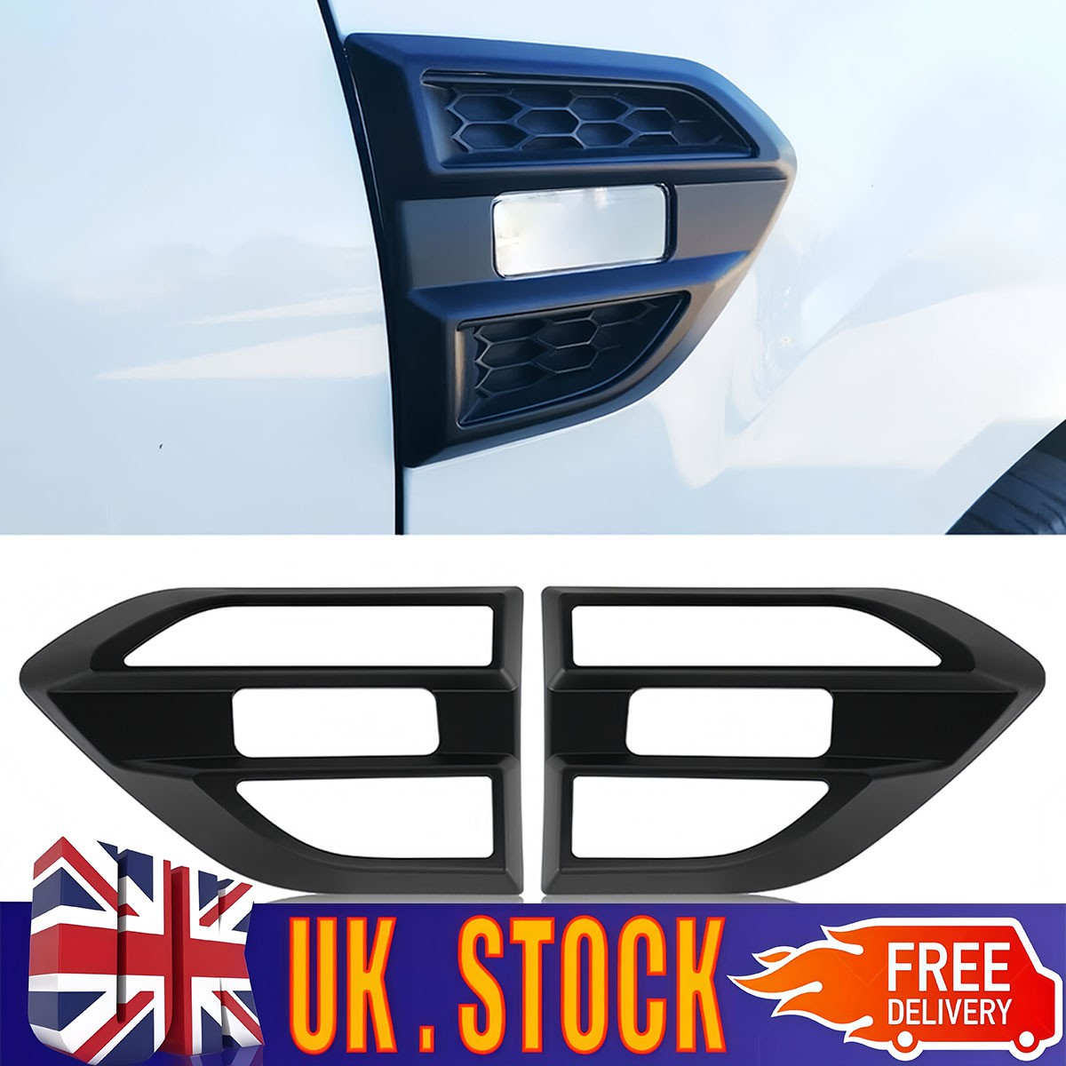 UK Matte Black Side Vent Grill Covers Trim for Ford Ranger 2015+ T7 T8
