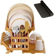 Bamboo Dish Drying Rack with Utensil Holder - 3 Tier Collapsible Kitchen Rack