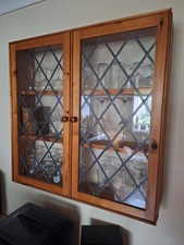 Two Pine Wall Cabinets Solid Wood. Glassed With Lead Design Doors. H23xW24xD5"