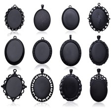 Aylifu 12pcs Black Oval Blank Bezel Pendant Trays Base Cabochon