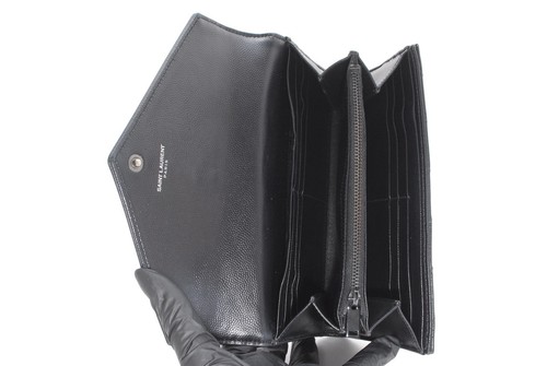 Rare* Saint Laurent Long Wallet Purse YSL Leather V stitch Black - Picture 9 of 15
