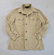 JC Penney Vtg 70s Double Knit Dagger Collar Button Front Shirt Mens Sz 40 Safari