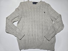 VTG Polo Ralph Lauren Cable Knit Sweater XL Fisherman Preppy Silk Crewneck 90s