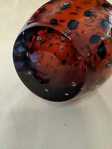 Blown Glass Vase - Amber & Black Animal Print - 14" Tall - Heavy - Picture 4 of 4