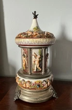 Reuge Capodimonte Porcelain Carousel Musical Movement Cigarette Dispenser WORKS!