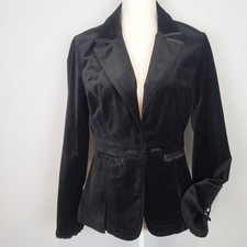White House Black Market Size 8 Black Velvet Blazer Front Clasp Evening Party