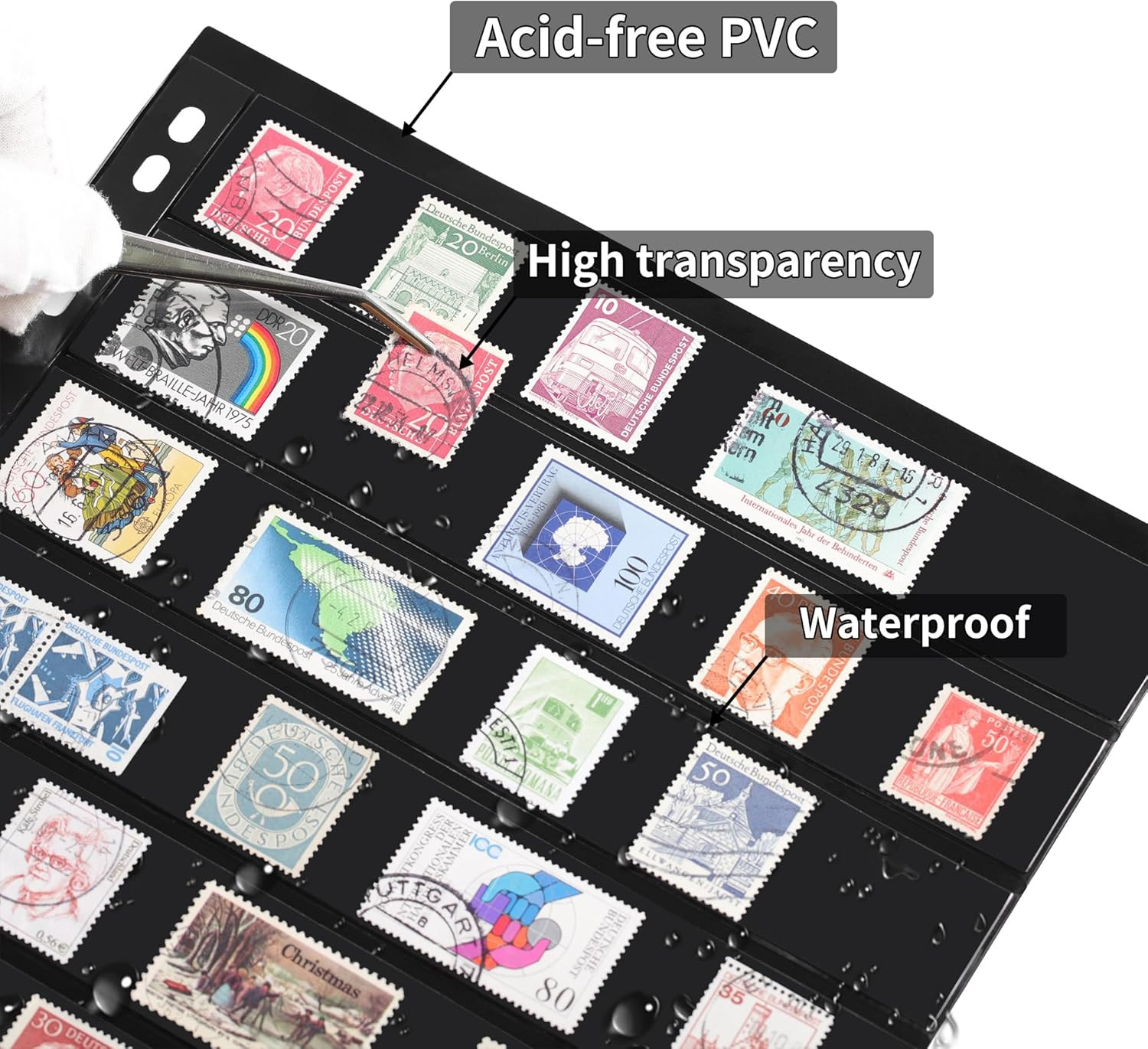 10 Sheets 20 Pages Postage Stamp Album Pages, 8 Pockets 7.7X 1.18In Stamp Collec