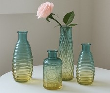 UniqueHomeArt Set of 4 Artisanal Textured Glass Vases Green And Amber Glass Vase