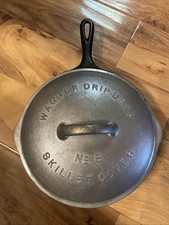 Griswold No. 8 Cast Iron Skillet Frying Pan Pouring Spout Wagner Drip Drop Cover