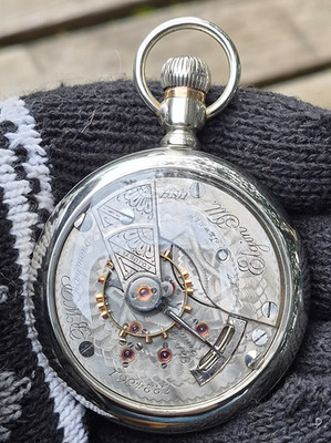 Running 1897 Elgin BW REYMOND,18S, 17j, h/g MOVEMENT DISPLAY BACK (VERY NICE)