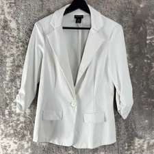 SOHO Apparel Size M Career Notched Blazer Jacket White 3/4 Sleeve Single Button