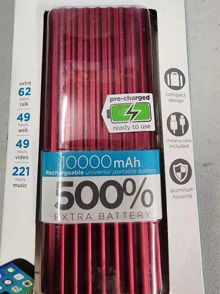Banco de alimentación de batería portátil iHome 10000 mAh 500 % rojo jugo extra nuevo Foto 2 de 3