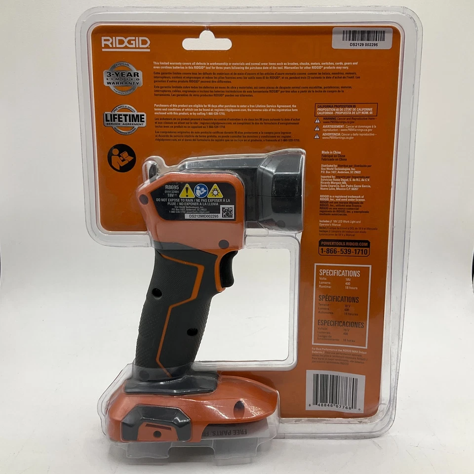 Ridgid 18V LED Work Light 400 Lumens 18 Hr Runtime 135° Pivoting Head R8695 NEW - Image 2 of 4