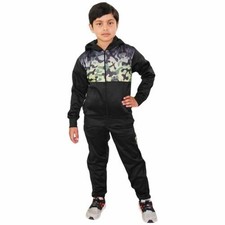 Kids Boys Girls Tracksuit Green Camouflage Panelled Hooded Top  Bottom Jog Suit