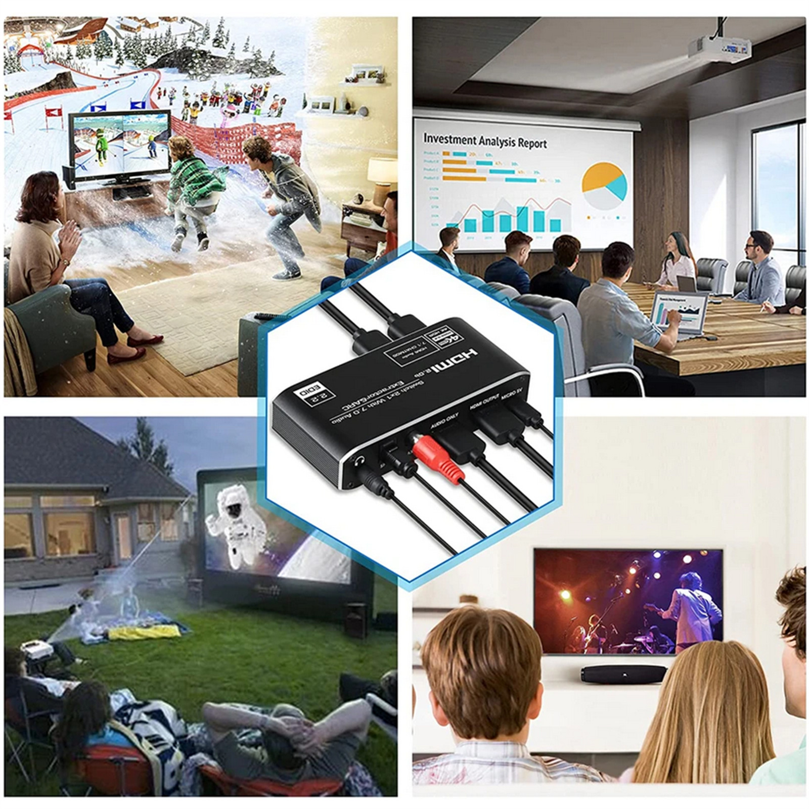 HDMI 2.0b Audio Extractor Switcher 4K@60Hz 2 In 1 Out W/ Earc & Toslink For TV