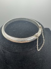 925 Child /petite Etched Bangle Bracelet TL With Safety Chain 5.57g