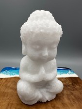 Crystal Buddha Silver Jade White Carving Buddhas Healing Gemstone Large 4113