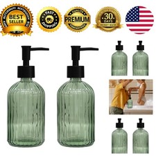 Green Glass Soap Dispenser Set Black Pump 13.5oz 2 Pack