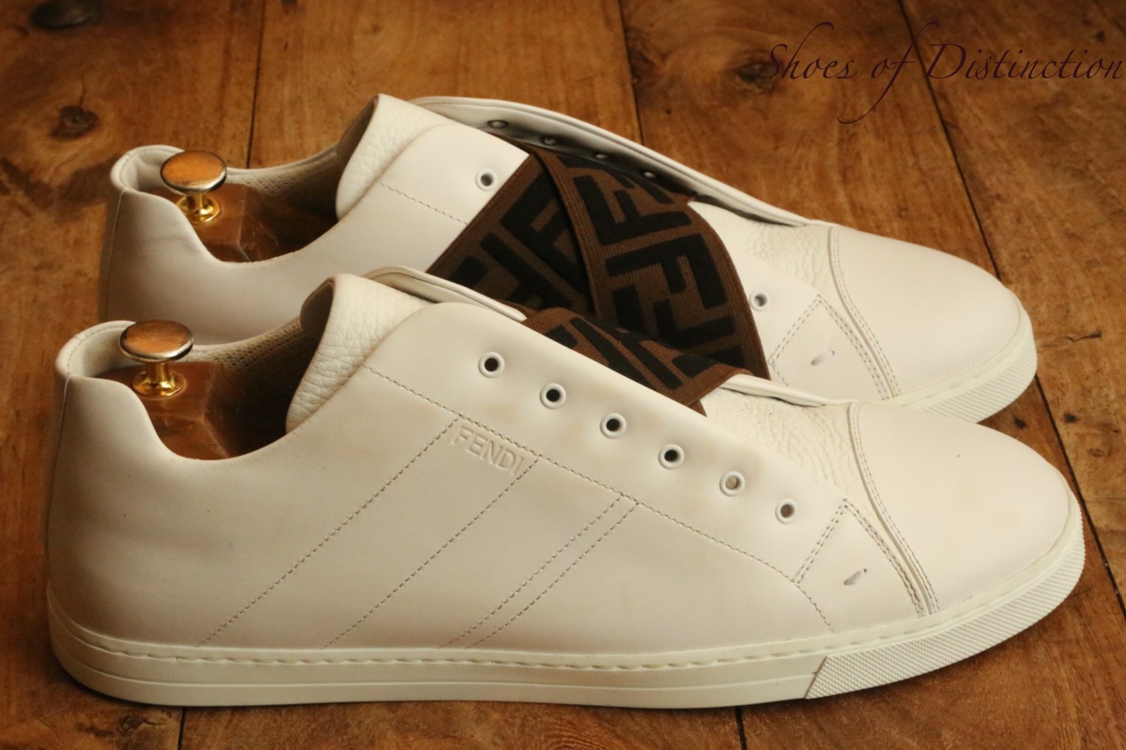 Fendi FF White Leather Brown Canvas Shoes Trainers Sneakers UK 12 US 13 EU 46 thumbnail 3