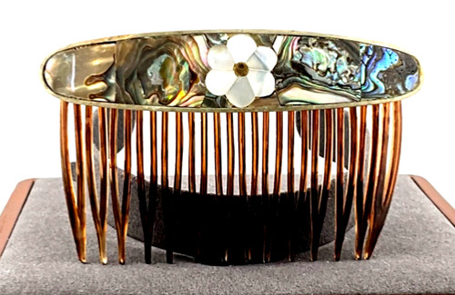 Vintage Abalone Hair Comb Mexico Alpaca Mother of Pearl Organic Modernism