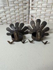 TURKEY Candle Holders Holiday Set of 2 TEALIGHT HOLDERS Metal Sitting Rustic