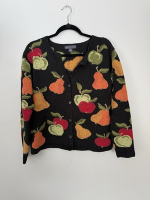 #ad Northern Isles Fruit Apple Pear Button Down HandKnit Cardigan Sweater Vintage M $64.99