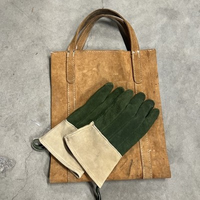 Vtg L.L. Bean Jaxco Insuleather Fireplace Gloves Leather Wool BBq Log Carrier