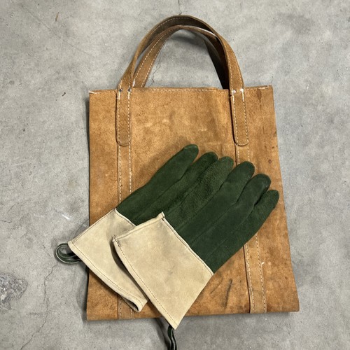 Vtg L.L. Bean Jaxco Insuleather Fireplace Gloves Leather Wool BBq Log Carrier