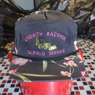 Vtg 80's 90's Hawaiian BACKHOE CERTIFIED Hat Adjustable Snapback Black PINK